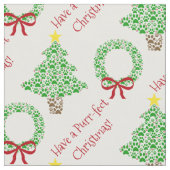 Purr fect Christmas Fun Paw Print Trees & Wreaths Stoff (Nahaufnahme)