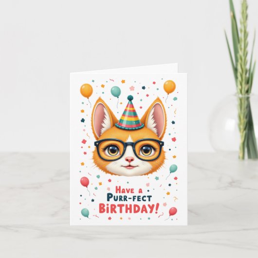Purr-fect Geburtstag!" Niedliche Geburtstagskarte Karte (Vorderseite)