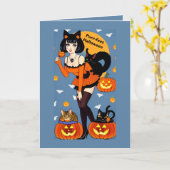 Purr-fect Halloween Gruß mit Niedlichen Katzen Lad Karte (Gelbe Blume)