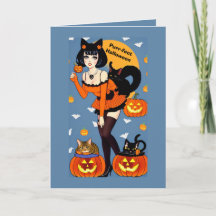 Purr-fect Halloween Gruß mit Niedlichen Katzen Lad