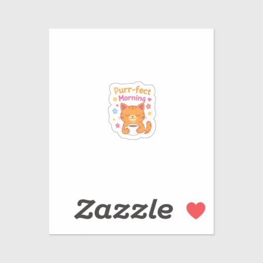 Purr-fect Morning Cat Coffee Mug – Cute Cat Lover Aufkleber (Blatt)