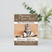 "Purr-fect" New Cat Announcement Brown Postkarte (Stehend Vorderseite)