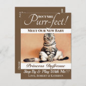"Purr-fect" New Cat Announcement Brown Postkarte (Vorne/Hinten)