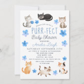 Purr-fect Niedliche Katzen Blumenjungen Babydusche Einladung (Vorderseite)