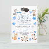 Purr-fect Niedliche Katzen Blumenjungen Babydusche Einladung (Stehend Vorderseite)