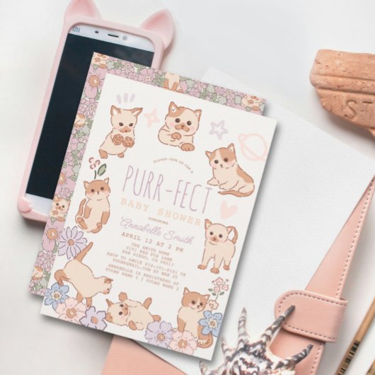 Purr-fect Niedliche Katzen Blumenmädchen Babydusch Einladung