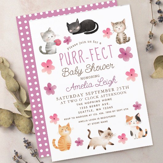 Purr-fect Niedliche Katzen Blumenmädchen Babydusch Einladung