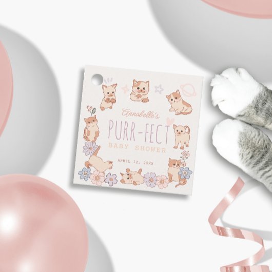 Purr-fect Niedliche Katzen Blumenmädchen Babydusch Geschenkanhänger