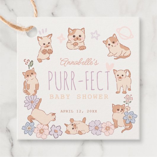 Purr-fect Niedliche Katzen Blumenmädchen Babydusch Geschenkanhänger (Vorderseite)