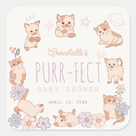 Purr-fect Niedliche Katzen Blumenmädchen Babydusch Quadratischer Aufkleber