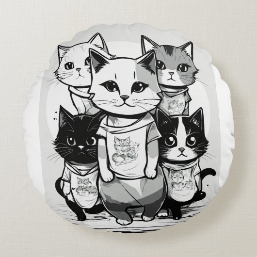 Purr-fect Posse Pillow Rundes Kissen (Vorderseite)