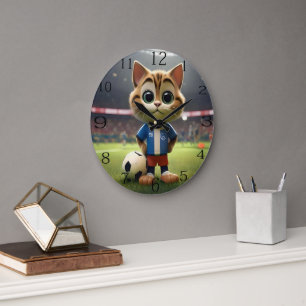 "Purr-fect-Striker: Die 3D-Fußball-Katze" Große Wanduhr