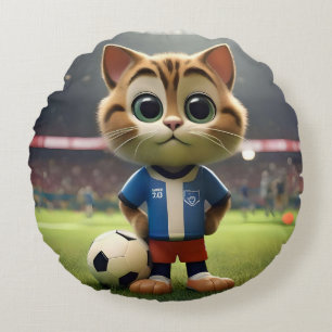 "Purr-fecter Stürmer: Die 3D-Fußballkatze" Rundes Kissen