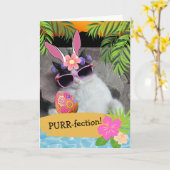 Purr-fection Hawaiian Themed Osterkatze Karte (Gelbe Blume)
