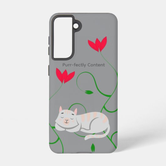 Purr-fectly Content Pink Cat Galaxy Case – Gray Samsung Galaxy Hülle (Rückseite)