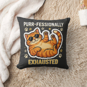 Purr-fekt erschöpft Lustiges Faules Katze T-Shirt Kissen