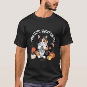 Purr-fekt gruseliger Stricker Süße Halloween-Katze T-Shirt