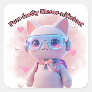 Purr-fekt Meow-nificent Katzen-Aufkleber Quadratischer Aufkleber
