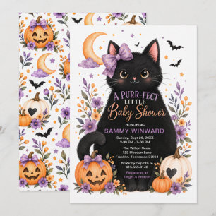 Purr-fekte kleine Halloween-Katzen-Baby-Party Einladung