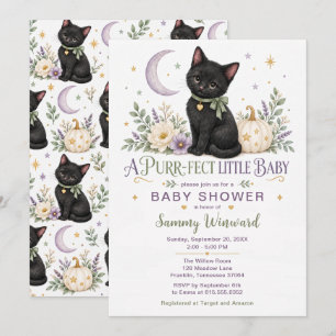Purr-fekte kleine schwarze Katze Herbst-Baby-Party Einladung
