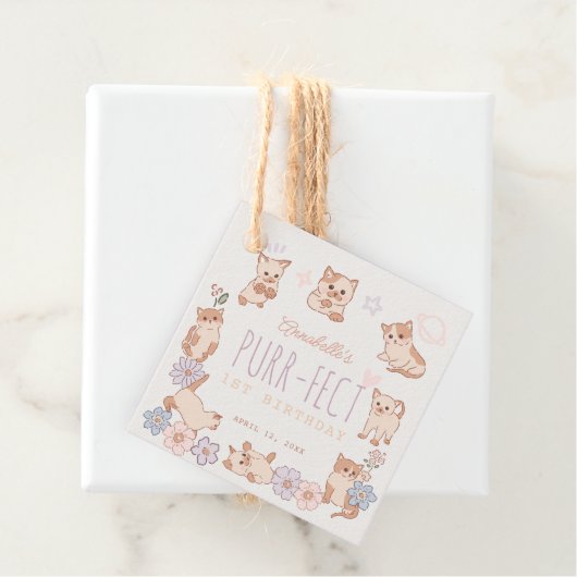 Purr-fekte Niedliche Katzen Blumenmädchen 1. Gebur Geschenkanhänger (Beispiel)