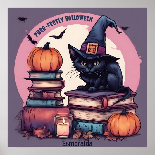 Purr-fektly Halloween AI Fantasy Digital Art Print Poster (Vorne)
