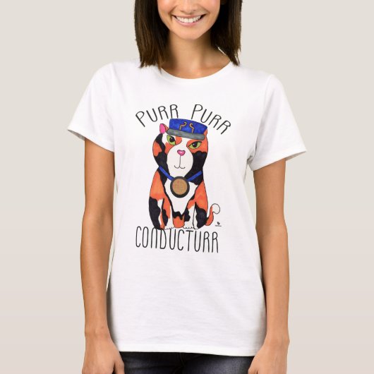 Purr Fun Calico Cat Train Conductor T-Shirt (Vorderseite)