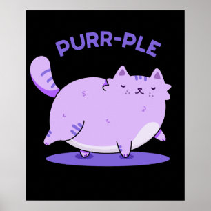 Purr Funny Fat Kitty Cat Pun Dark BG Poster