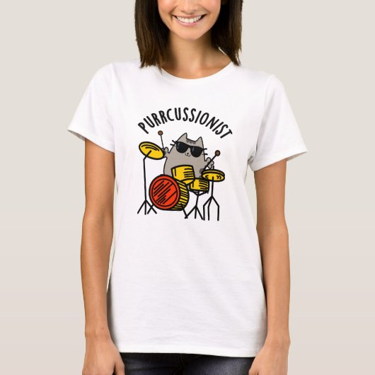 Purr-Kussionist Funny Drummer Cat Pun T-Shirt (Vorderseite)
