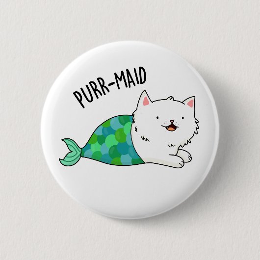 Purr maid Funny Kitty Cat Mermaid Pun Button (Vorderseite)
