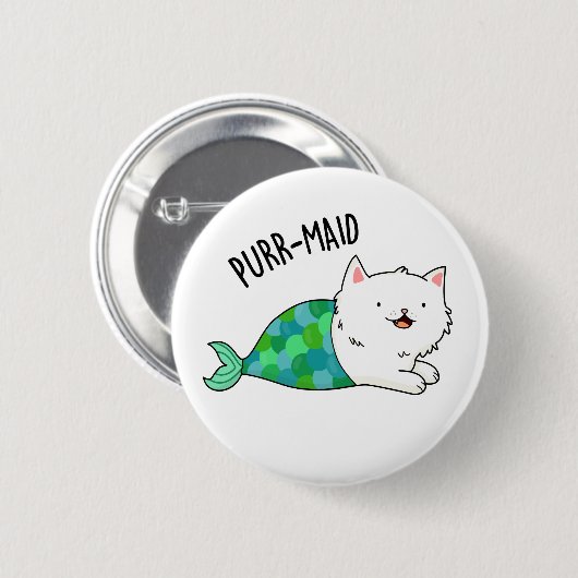 Purr maid Funny Kitty Cat Mermaid Pun Button (Vorne & Hinten)