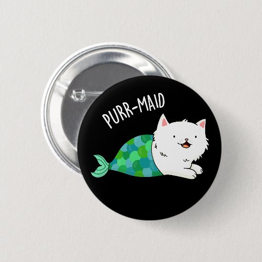 Purr maid Funny Kitty Cat Mermaid Pun Dark BG Button (Vorne & Hinten)