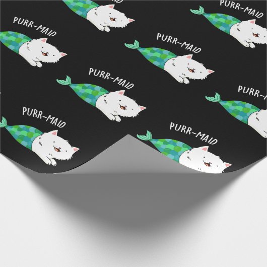 Purr maid Funny Kitty Cat Mermaid Pun Dark BG Geschenkpapier (Ecke)