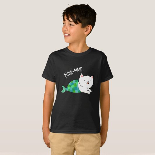 Purr maid Funny Kitty Cat Mermaid Pun Dark BG T-Shirt (Vorne ganz)