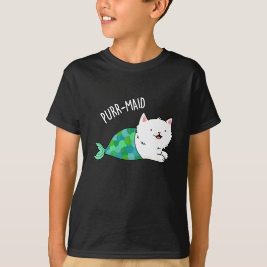 Purr maid Funny Kitty Cat Mermaid Pun Dark BG T-Shirt (Vorderseite)