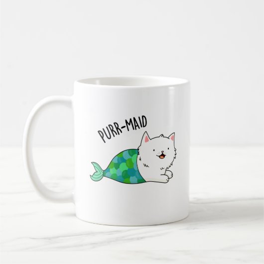Purr maid Funny Kitty Cat Mermaid Pun Kaffeetasse (Links)
