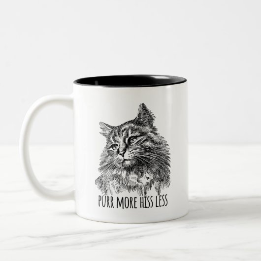 Purr More Hiss Less Pretty Kitty Zweifarbige Tasse (Links)