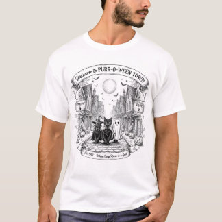 Purr-O-Ween Town Halloween-Shirt | Lustige schwarz T-Shirt