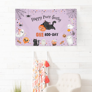 Purr-perfekt ein Bootstag Cat Halloween 1. Geburts Banner