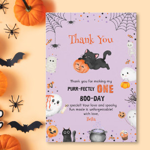 Purr-perfekt ein Bootstag Cat Halloween 1. Geburts Dankeskarte