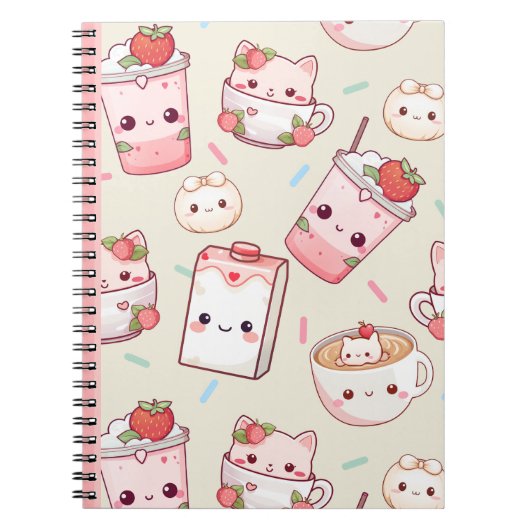 Purr-perfekt gebraut: Kawaii Cat Coffee Notebook Notizblock (Vorderseite)
