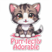 Purr-süßer Chibi Kawaii Kitten in Pink Aufkleber (Vorderseite)
