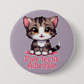 Purr-süßer Chibi Kawaii Kitten in Pink Button (Vorderseite)