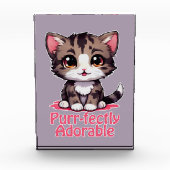 Purr-süßer Chibi Kawaii Kitten in Pink Fotoblock (Vorderseite)