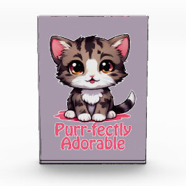 Purr-süßer Chibi Kawaii Kitten in Pink Fotoblock