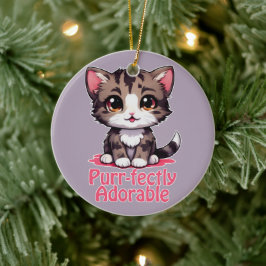 Purr-süßer Chibi Kawaii Kitten in Pink Keramik Ornament