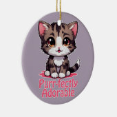 Purr-süßer Chibi Kawaii Kitten in Pink Keramik Ornament (Rechts)