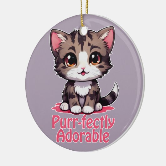 Purr-süßer Chibi Kawaii Kitten in Pink Keramik Ornament (Links)