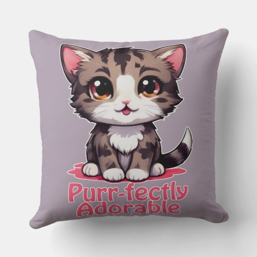 Purr-süßer Chibi Kawaii Kitten in Pink Kissen (Rückseite)