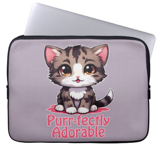 Purr-süßer Chibi Kawaii Kitten in Pink Laptopschutzhülle (Vorderseite)
